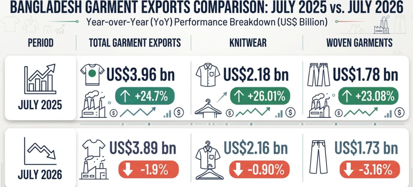 Bangladesh's apparel export earnings slip at the start of the new fiscal year