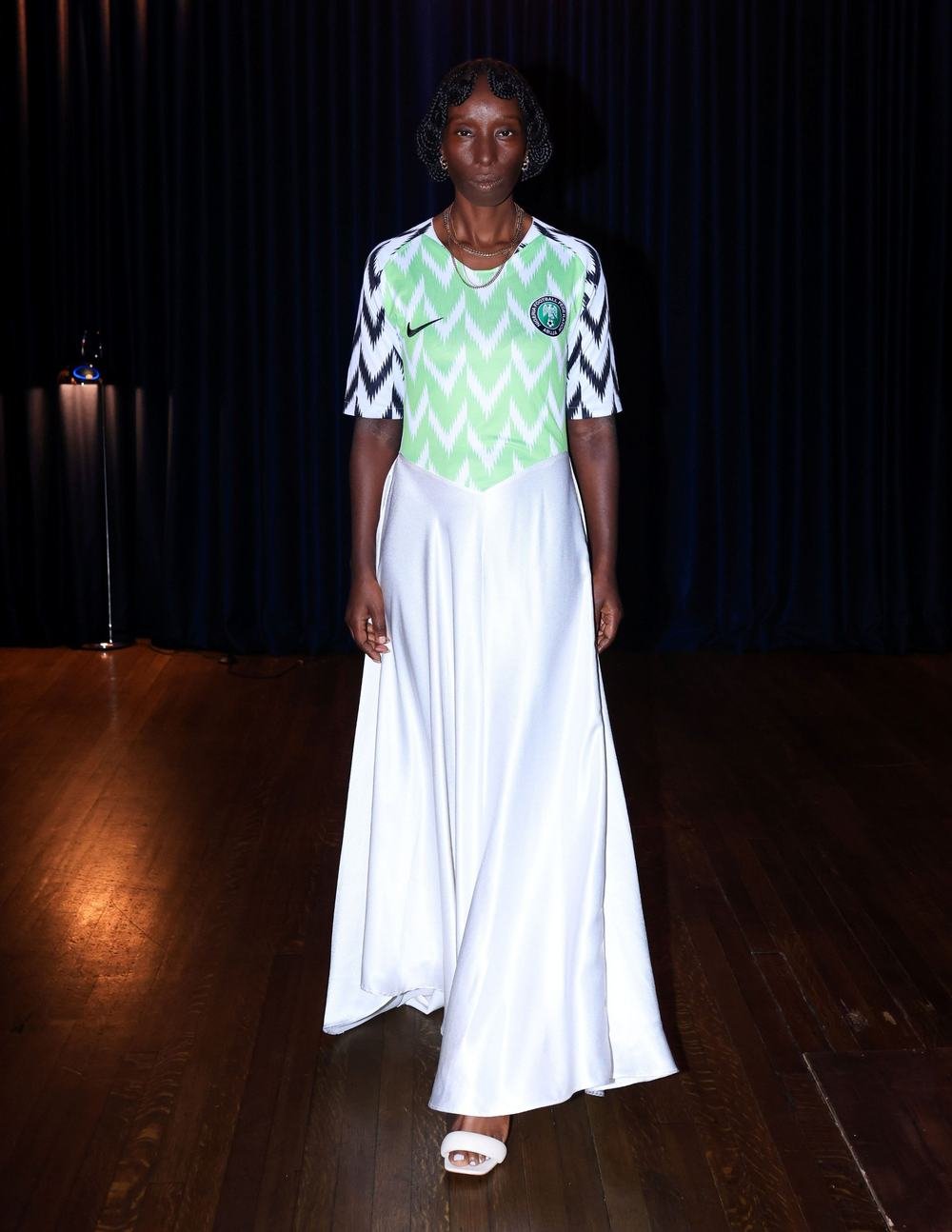 Eunice Olumide turns Oxfam-donated waste into TRNAIR designs at London Fashion Week