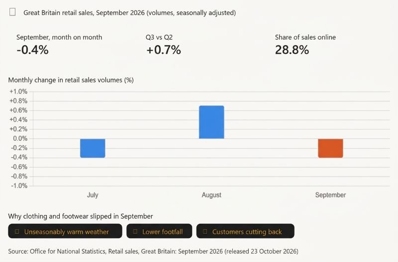 UK clothing and footwear sales slip in September as warm weather hits autumn ranges